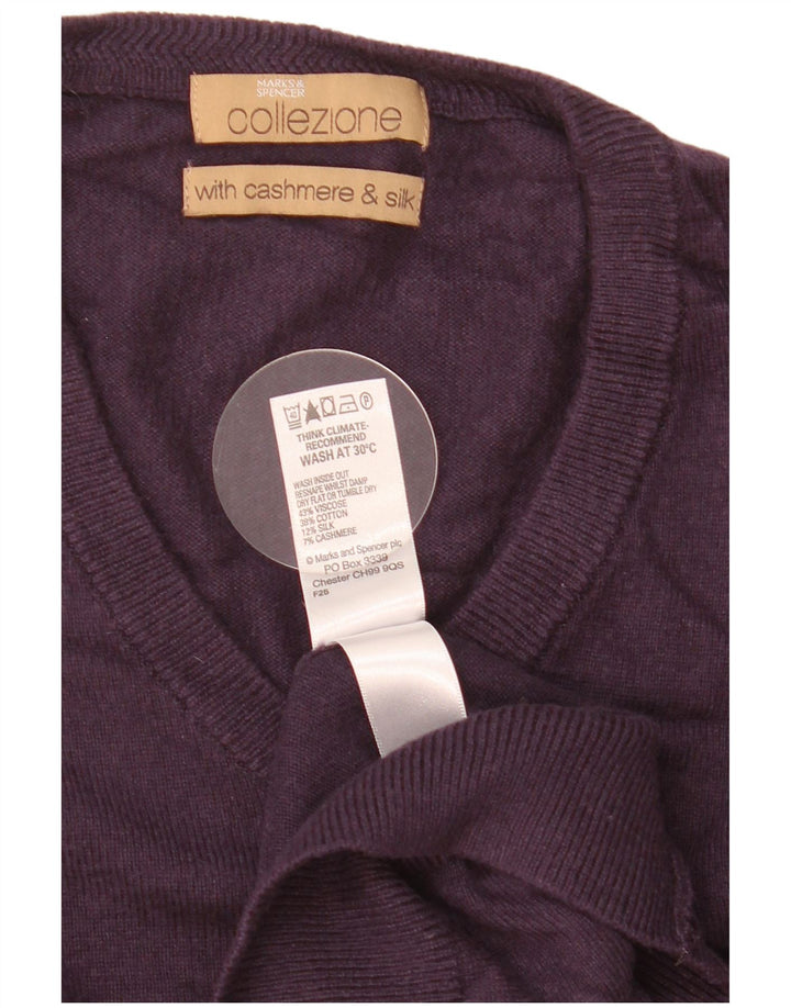 Marks & Spencer Męski sweter z dekoltem w kształcie litery V, duży, fioletowy, wiskozowy