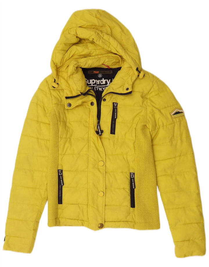 Damska ocieplana kurtka z kapturem Superdry UK 10, mała, żółta, poliester