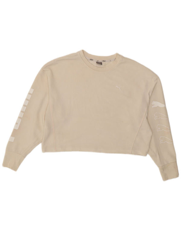Damska bluza Puma Oversize Crop Graphic Jumper UK 16, duża, beżowa