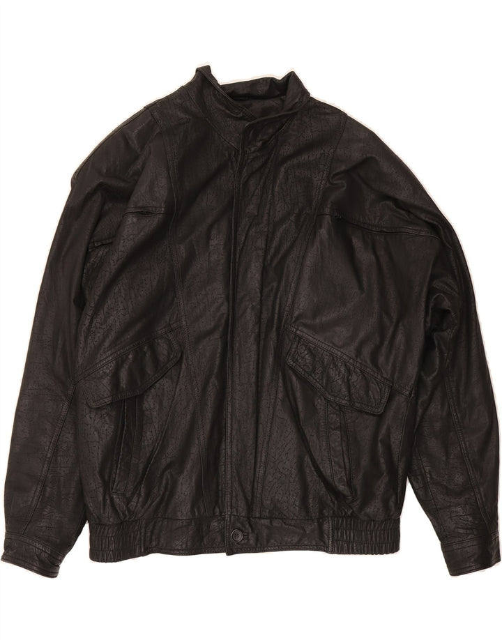 TRAPPER Mens Leather Bomber Jacket IT 52 XL Black Polyester Vintage Trapper and Second-Hand Trapper from Messina Hembry 