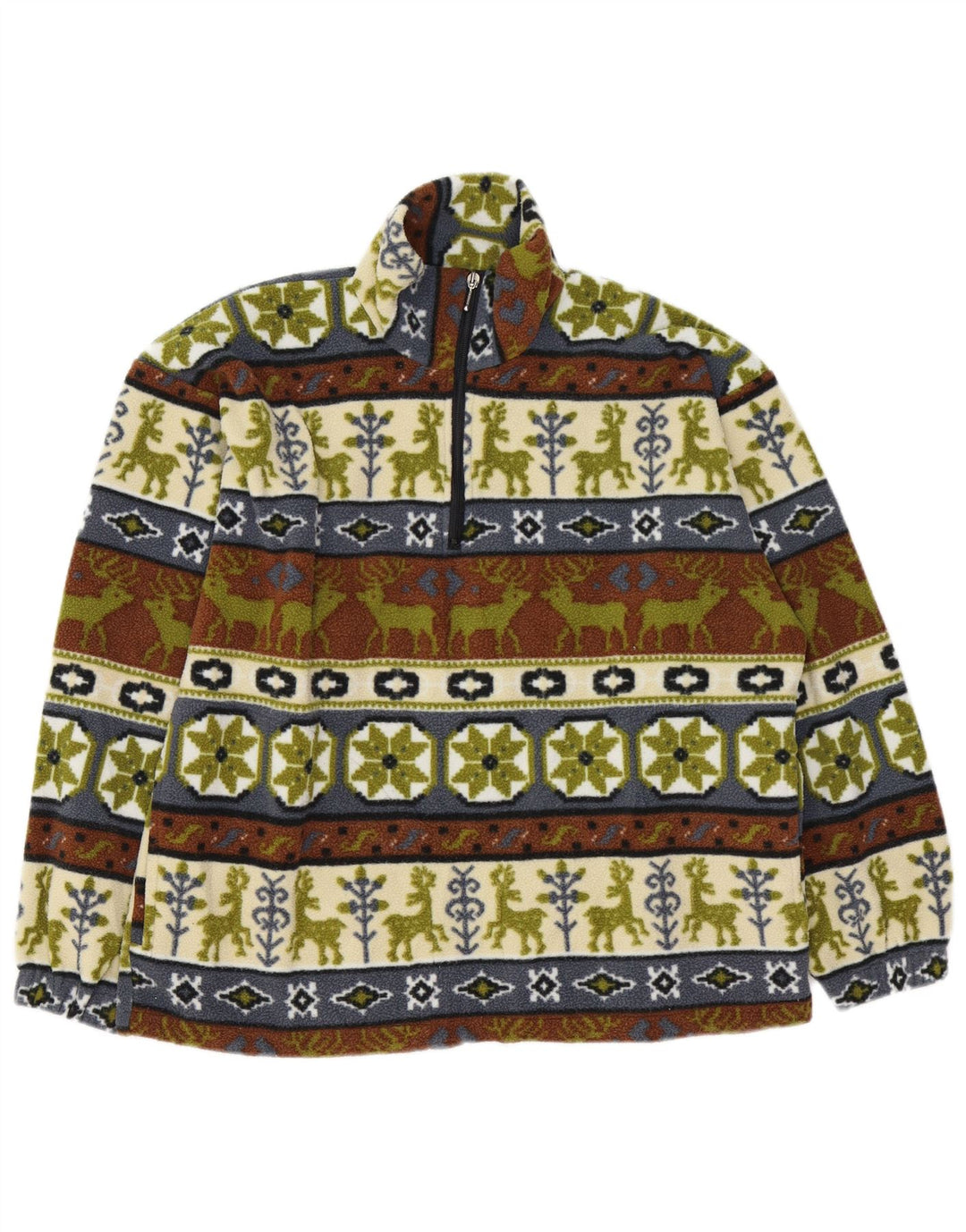 Męski sweter polarowy z zamkiem błyskawicznym w stylu vintage, średni, wielokolorowy Fair Isle
