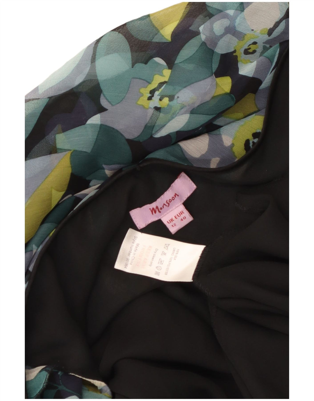 Damska sukienka Sundress Monsoon UK 12 Średni czarny jedwab w kwiaty