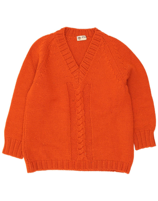Sweter damski w stylu vintage z dekoltem w kształcie litery V, UK 14, średni czerwony