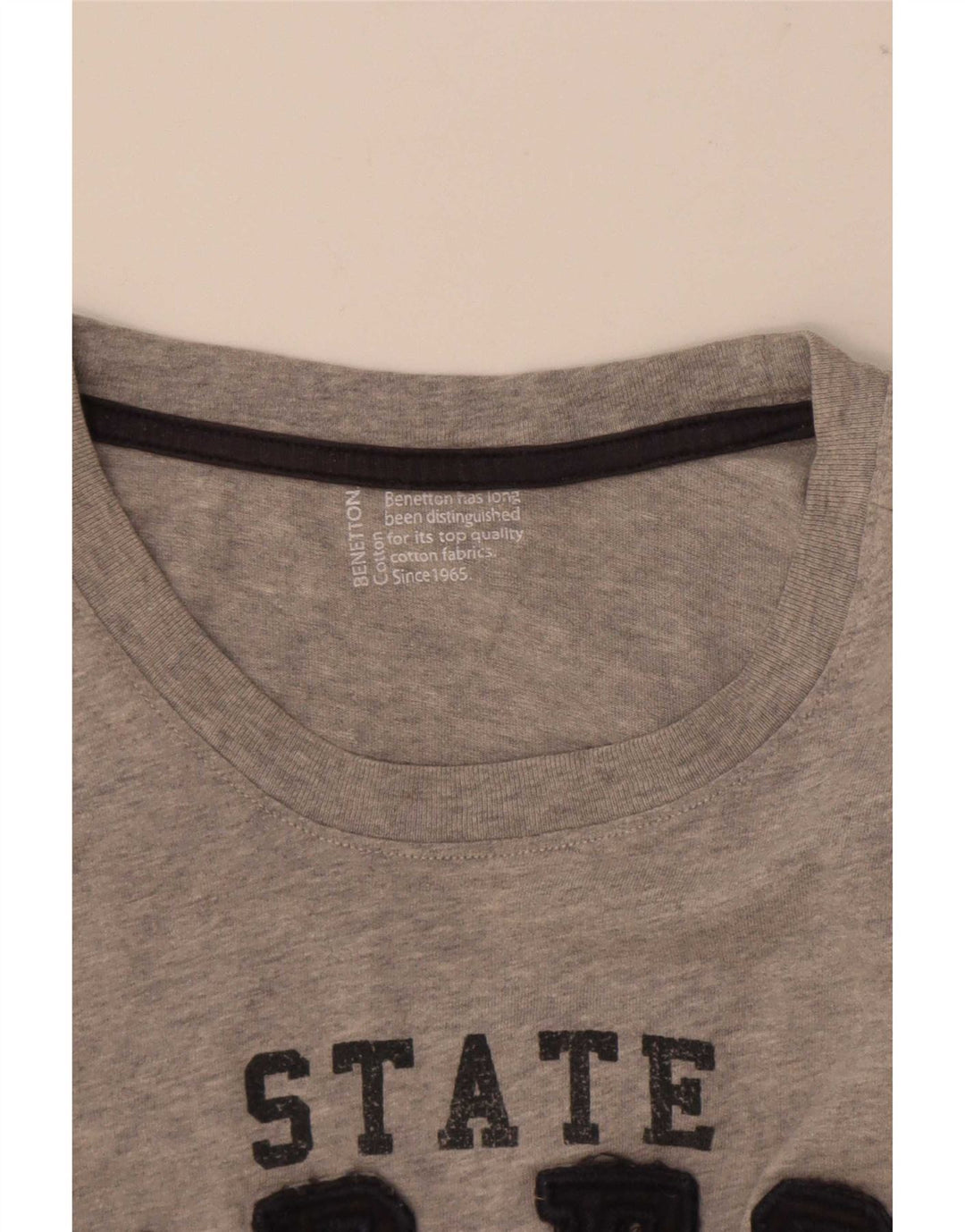 Męski T-shirt z grafiką Benetton, duży, szary, bawełniany w plamki