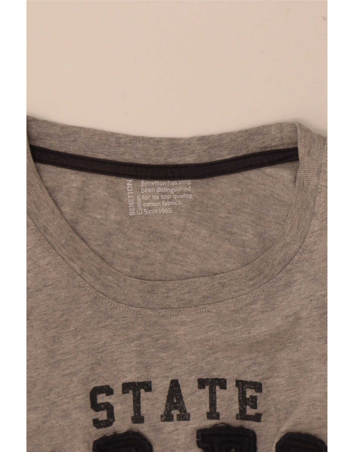 Męski T-shirt z grafiką Benetton, duży, szary, bawełniany w plamki