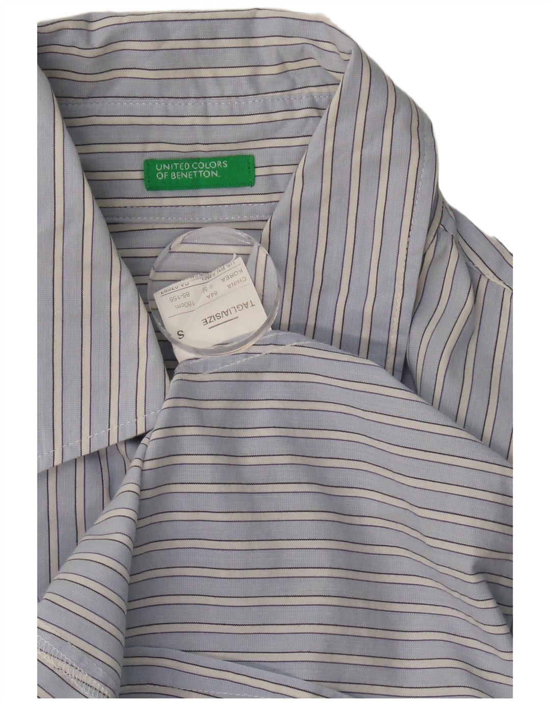 BENETTON Womens Shirt UK 10 Small Blue Pinstripe
