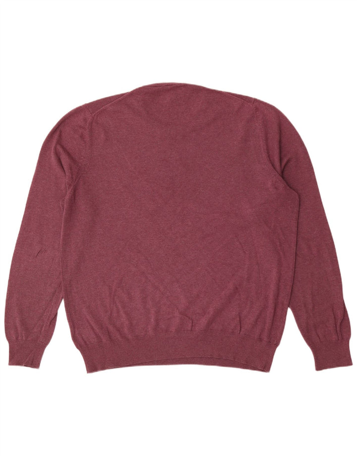 Marks & Spencer Męski sweter z okrągłym dekoltem, duży, bordowy, bawełniany