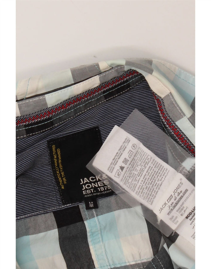Koszula męska z krótkim rękawem Jack & Jones, bawełniana w średnią turkusową kratkę
