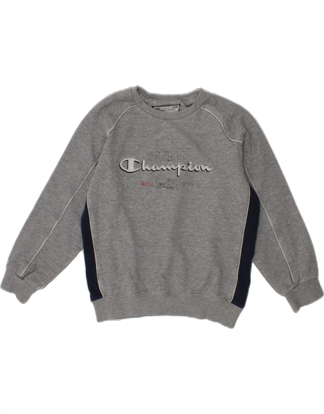 CHAMPION Boys Graphic Sweatshirt Jumper 7-8 Years Small  Grey Colourblock Vintage Champion and Second-Hand Champion from Messina Hembry 
