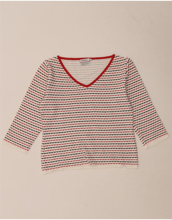 MAX & CO. Damski krótki top z rękawem 3/4, UK 14, duża, wiskoza w białe paski