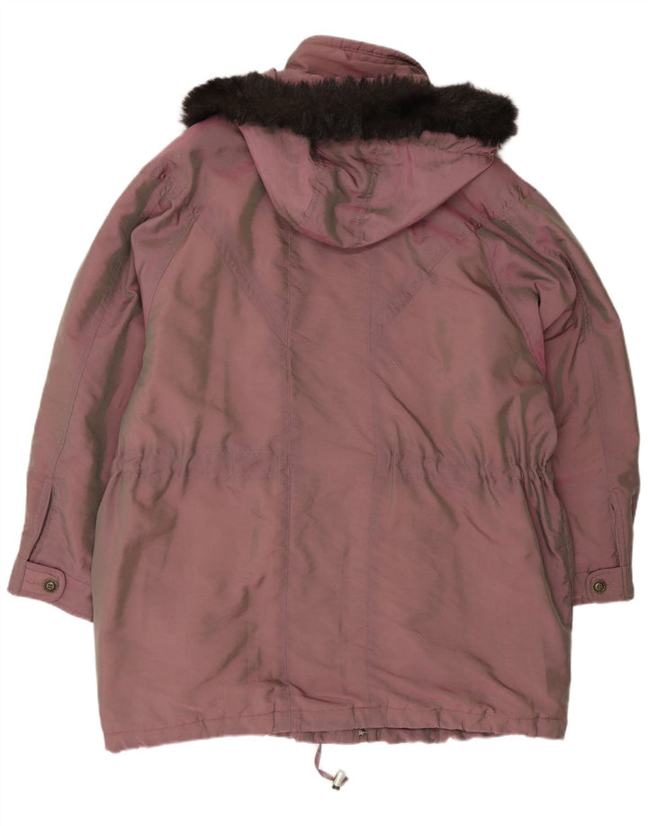 Vintage damska kurtka typu parka z kapturem, oversize, EU 44 XL, różowa