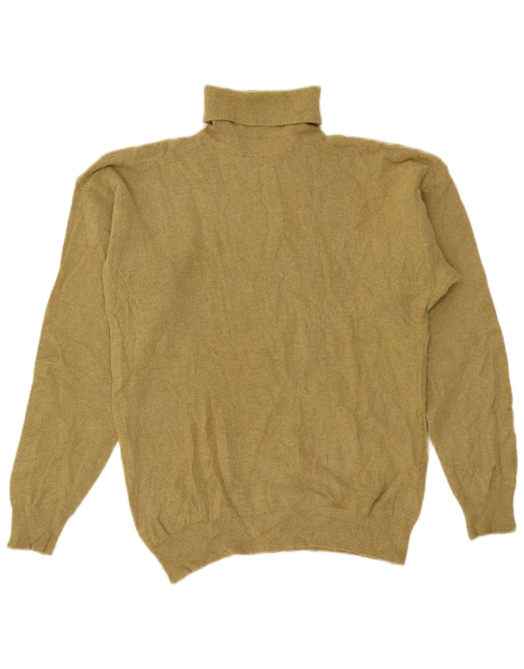Damski sweter z wywijanym dekoltem w stylu VINTAGE UK 14 Średni khaki z owczej wełny