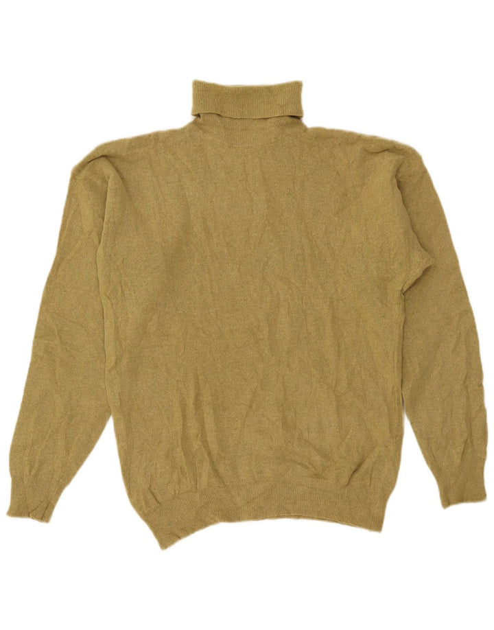 Damski sweter z wywijanym dekoltem w stylu VINTAGE UK 14 Średni khaki z owczej wełny