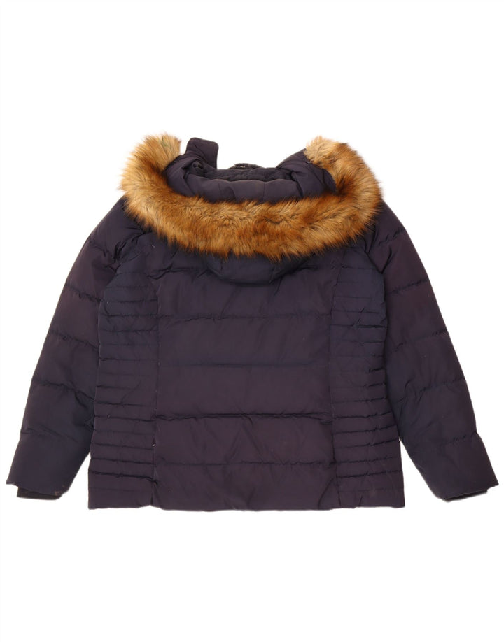 Crew Clothing Damska ocieplana kurtka z kapturem UK 16, duża, granatowa, poliester