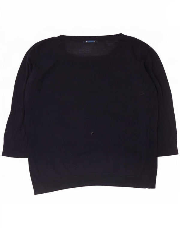 Benetton Womens 3/4 Sleeve Boat Neck Jumper Sweater UK 12 Medium Navy Blue