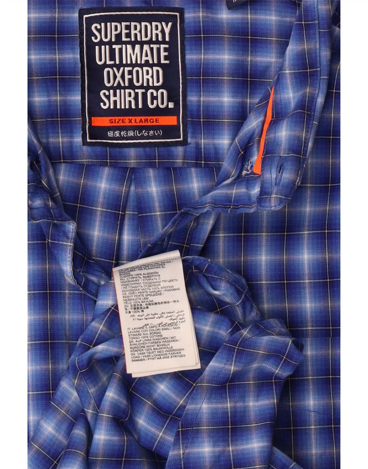 SUPERDRY Męska koszula o regularnym kroju XL, niebieska, bawełniana w kratkę