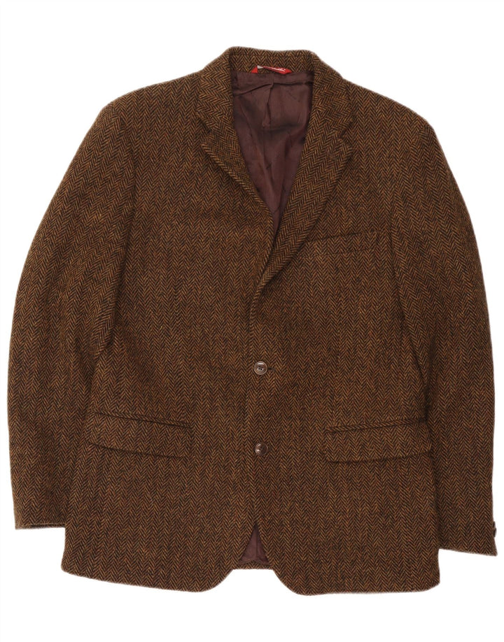 Męska marynarka zapinana na 2 guziki Harris Tweed IT 50 w dużą brązową jodełkę