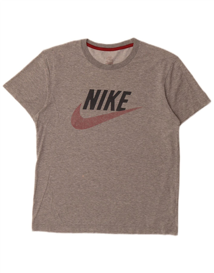 Męski T-shirt z grafiką Nike, mały, szary, bawełniany