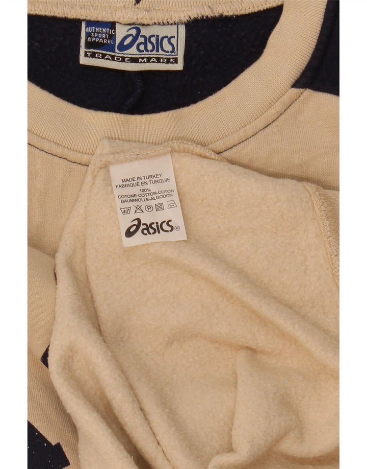 Męska bluza z grafiką Asics, sweter XL, beżowa, bawełniana z blokami kolorów