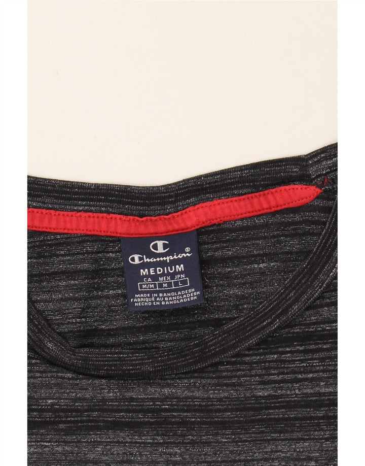 CHAMPION Mens Graphic T-Shirt Top Medium Grey Striped Vintage Champion and Second-Hand Champion from Messina Hembry 