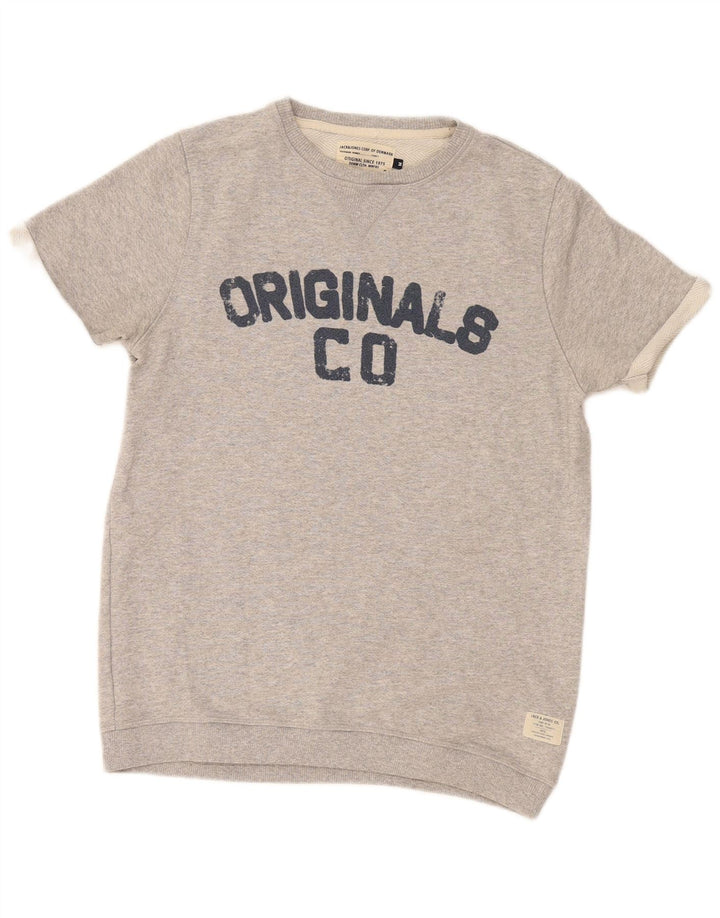 Męski sweter z grafiką Jack & Jones, średnioszary, nakrapiany