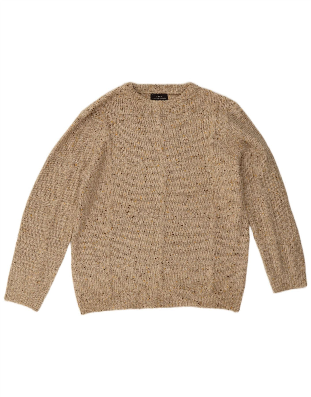 Męski sweter Zara z dekoltem w łódkę, średni beż, nakrapiany