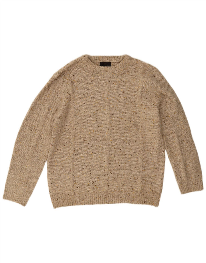 Męski sweter Zara z dekoltem w łódkę, średni beż, nakrapiany