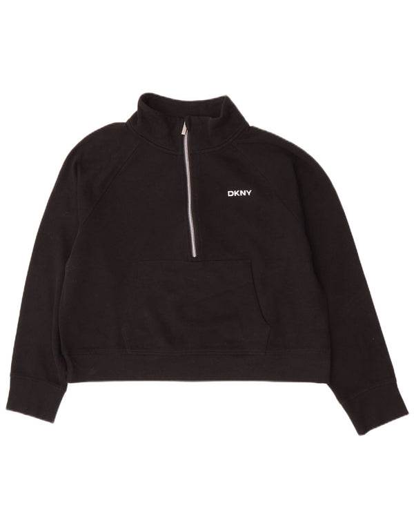 Dkny Damska bluza z kapturem i zamkiem błyskawicznym, UK 16, duża, czarna bawełna