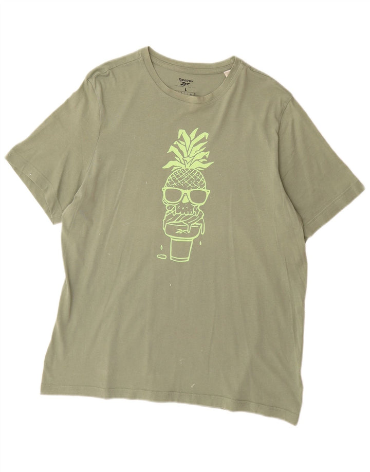 Męski T-shirt Reebok z grafiką, duży, zielony, bawełniany