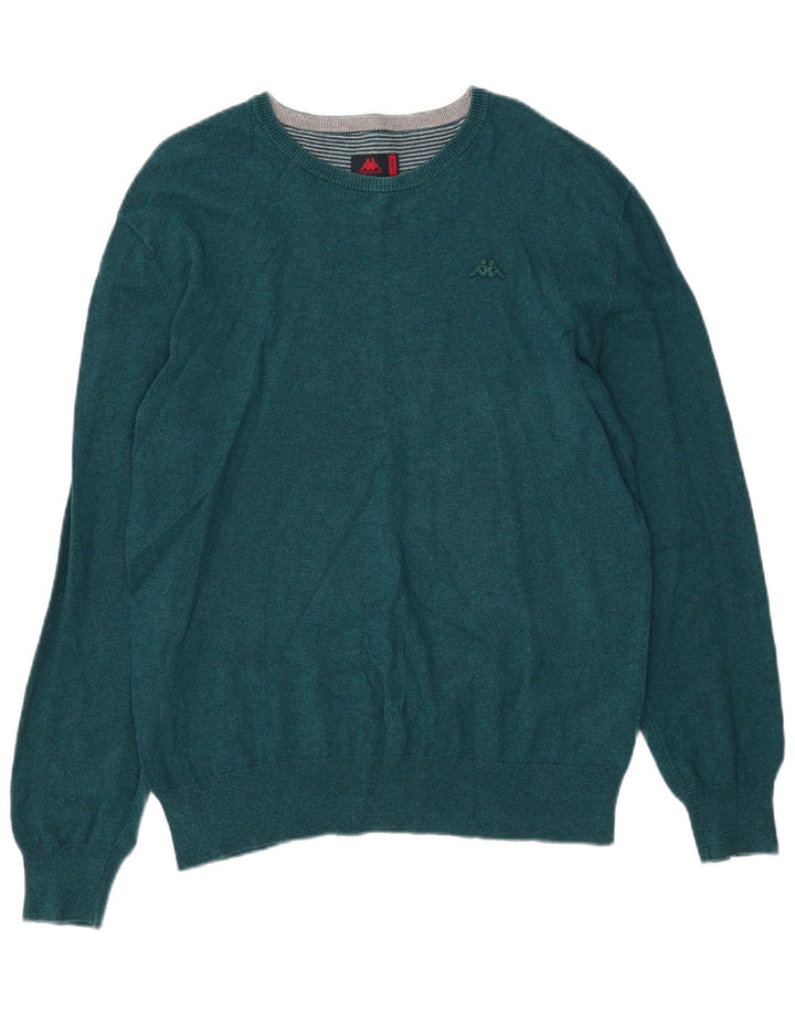 Męski sweter Kappa z dekoltem w łódkę, duży, zielony, bawełniany