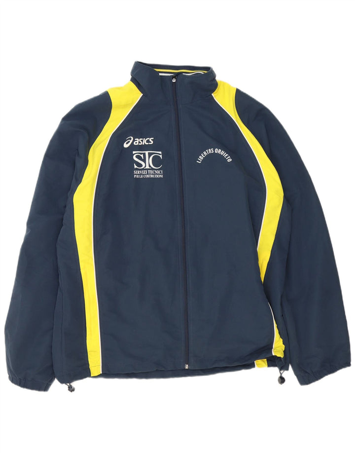 Męska kurtka dresowa Asics z grafiką, 2XL, granatowy, poliester z blokami kolorów