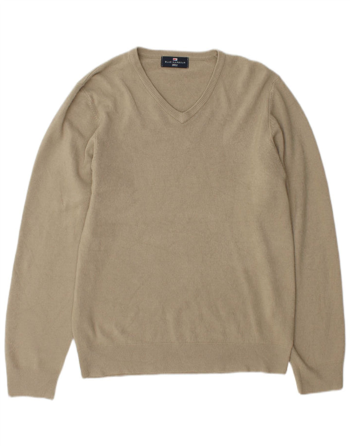 Męski sweter Marks & Spencer Blue Harbor z dekoltem w kształcie litery V, średni beż