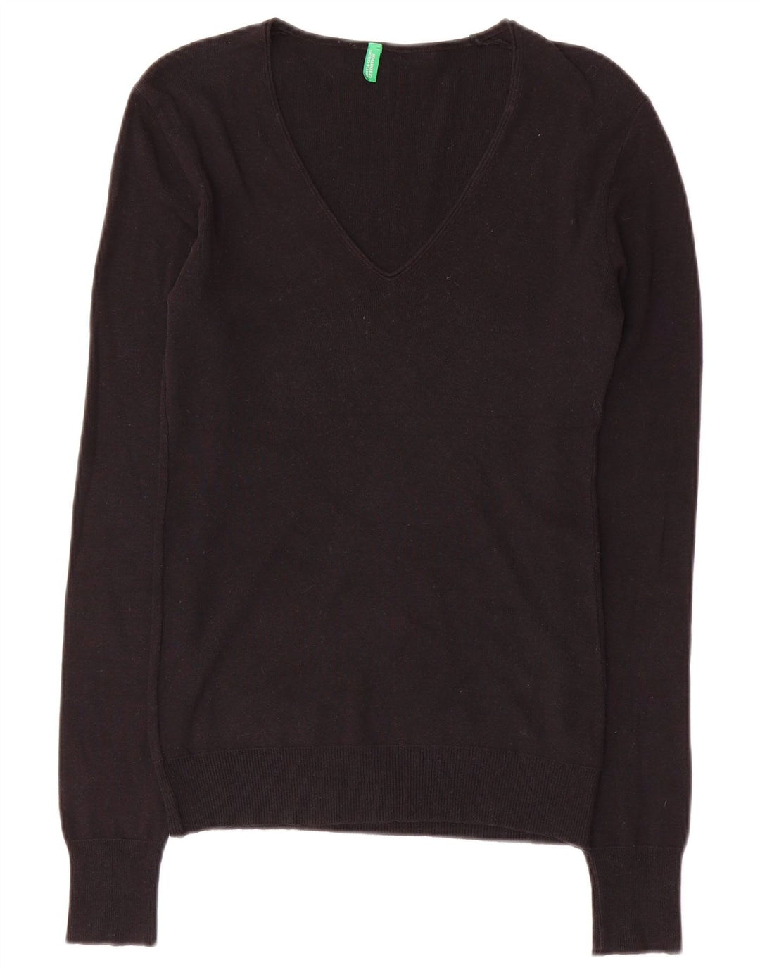 BENETTON Damski sweter z dekoltem w kształcie litery V, UK 10, mały, czarny