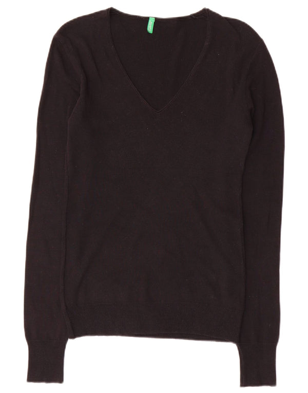 BENETTON Damski sweter z dekoltem w kształcie litery V, UK 10, mały, czarny