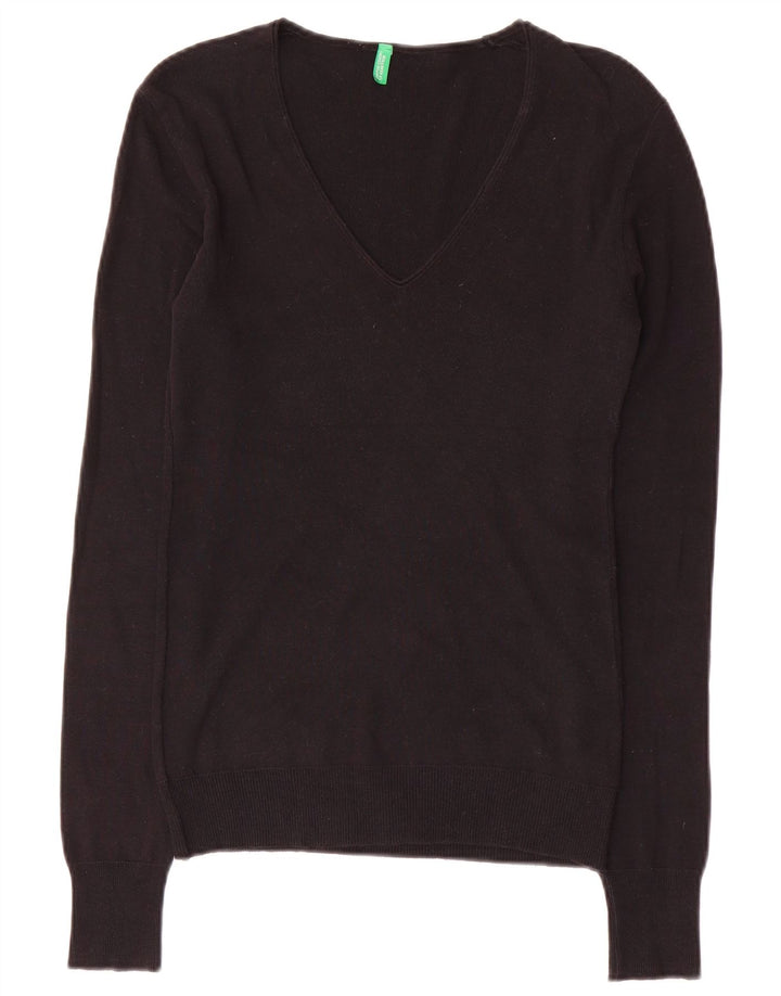 BENETTON Damski sweter z dekoltem w kształcie litery V, UK 10, mały, czarny
