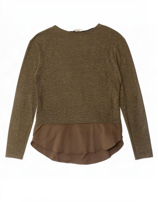 Zara Womens Top Long Sleeve UK 14 Medium Khaki Colourblock