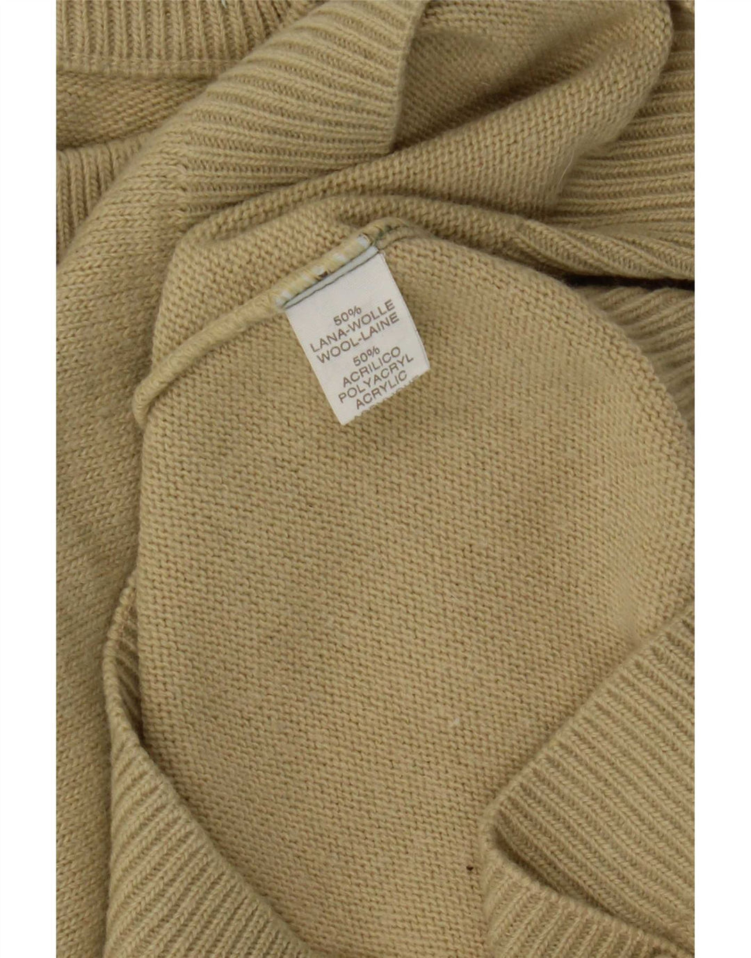 Vintage męski sweter z okrągłym dekoltem IT 52 duża beżowa wełna