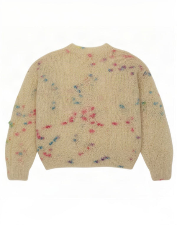 Sweter damski w stylu vintage z okrągłym dekoltem UK 14, średni beż, nakrapiany