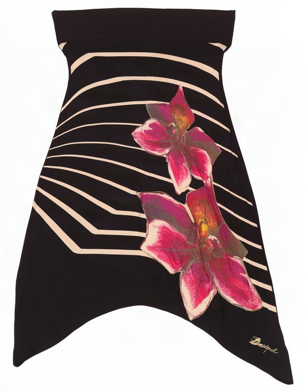 Desigual damska asymetryczna spódnica z wysokim stanem XL W34 czarna w kwiaty
