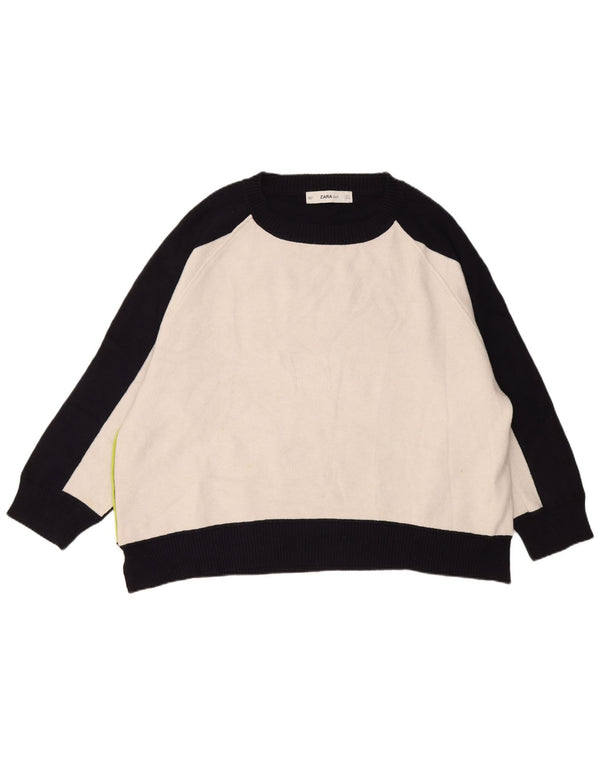 Damski sweter Zara z dekoltem w łódkę UK 10, mały, granatowy, z blokami kolorów