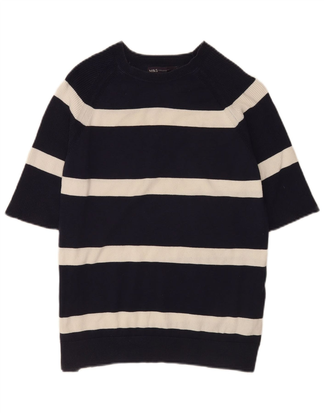 Marks & Spencer Damski sweter z dekoltem w łódkę, UK 12, średnie czarne paski