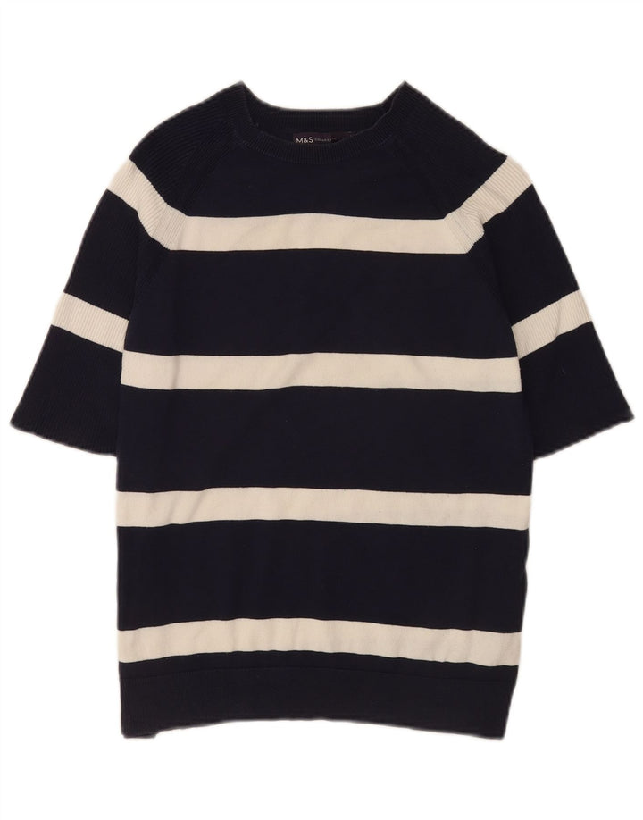 Marks & Spencer Damski sweter z dekoltem w łódkę, UK 12, średnie czarne paski