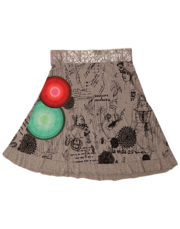 Desigual Womens Graphic A-Line Skirt Medium W30 Grey Geometric Cotton