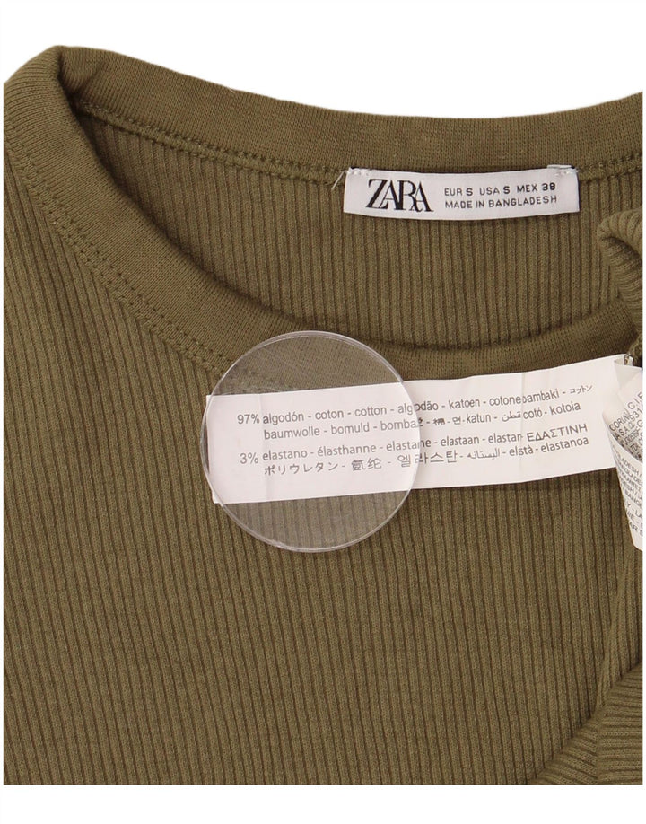 Męski T-shirt ZARA, mały, bawełniany khaki