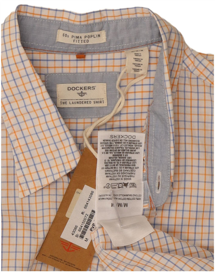 Dockers Męska dopasowana koszula w średnią białą kratkę, bawełniana