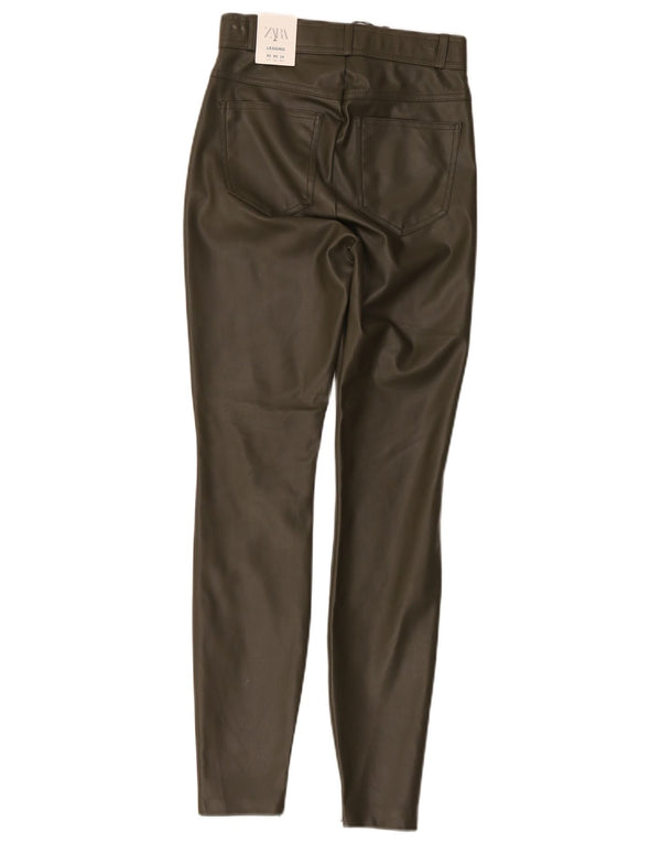 Damskie spodnie obcisłe ze sztucznej skóry z wysokim stanem Zara XS W24 L28 Khaki