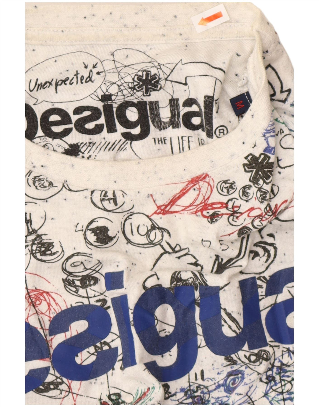 DESIGUAL Męski T-shirt z grafiką w abstrakcyjny wzór, średniej wielkości biała bawełna