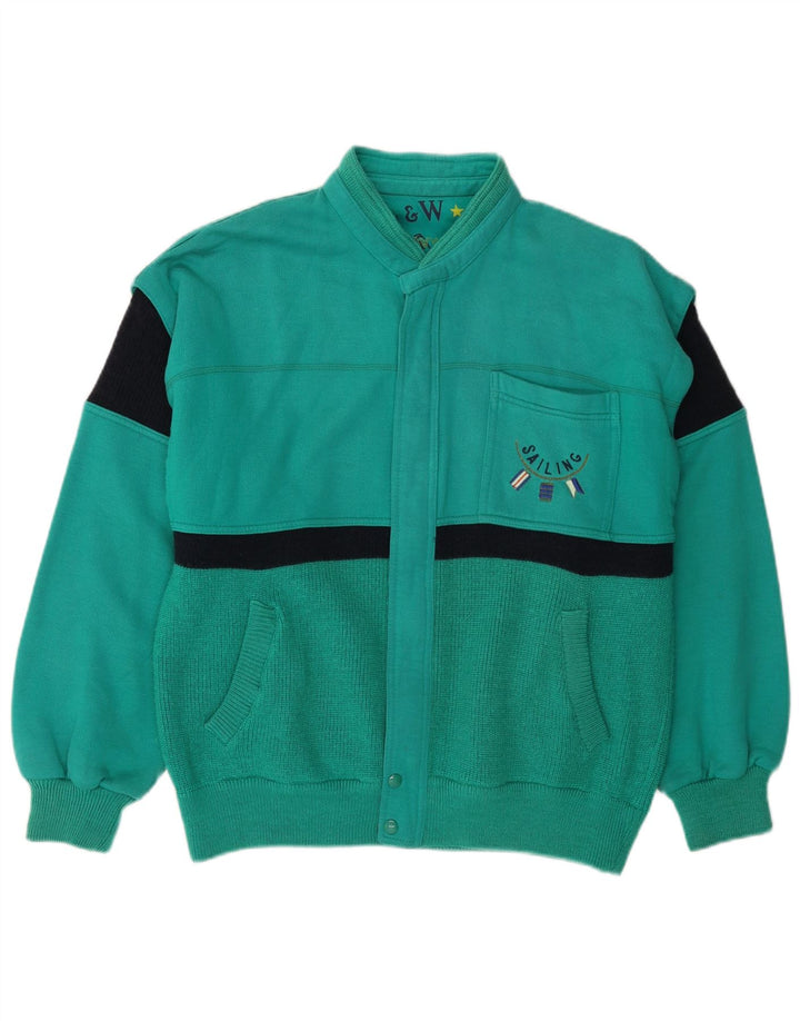 Męski sweter rozpinany VINTAGE, duży, zielony, wełniany blok kolorów