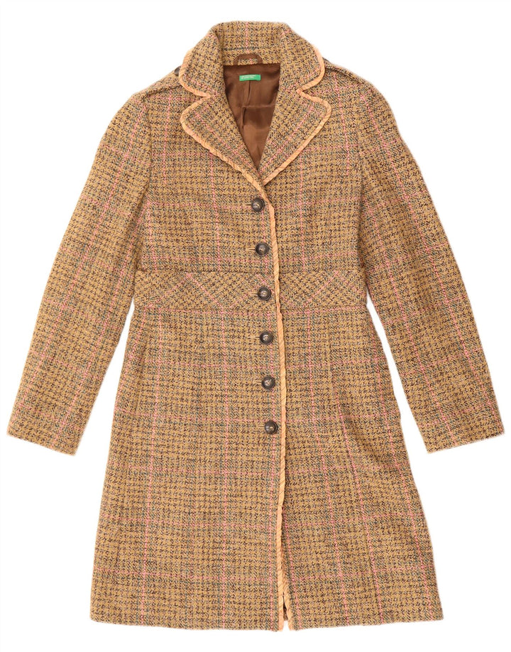 BENETTON Womens Overcoat UK 10 Small Beige Check