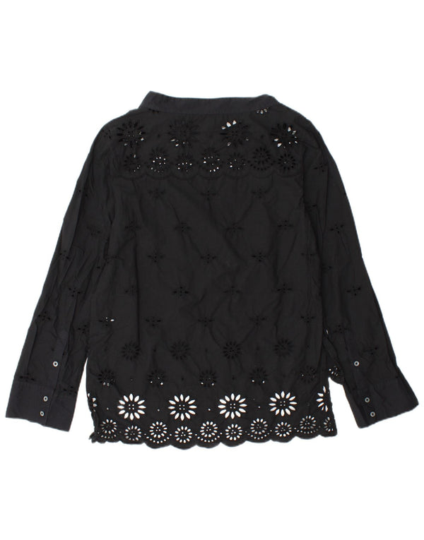 Damska bluzka z długim rękawem J. CREW US 2 XS, czarna, bawełniana w kwiaty